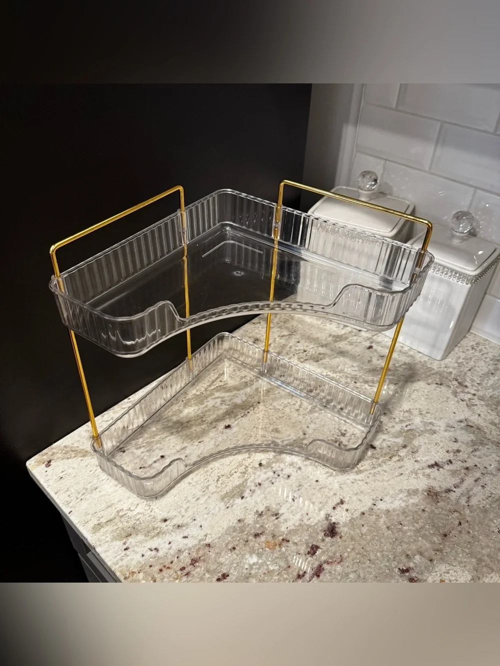 Clear Two-Tier Acrylic Organizer with Gold Supports